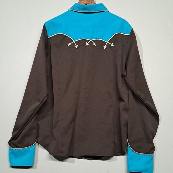 ROPER Embroidered Western XL Ladies Dress Shirt NWT Brown with Blue - Picture 9 of 12